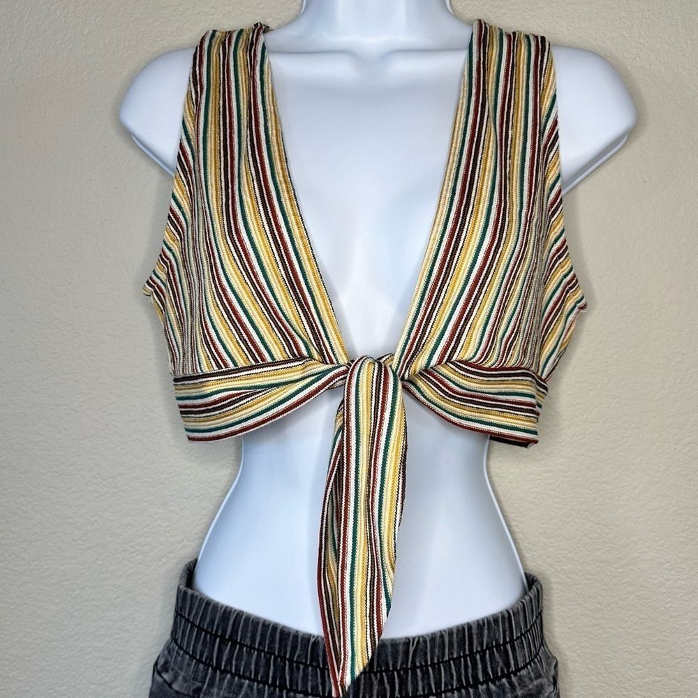 Striped tie front crop top